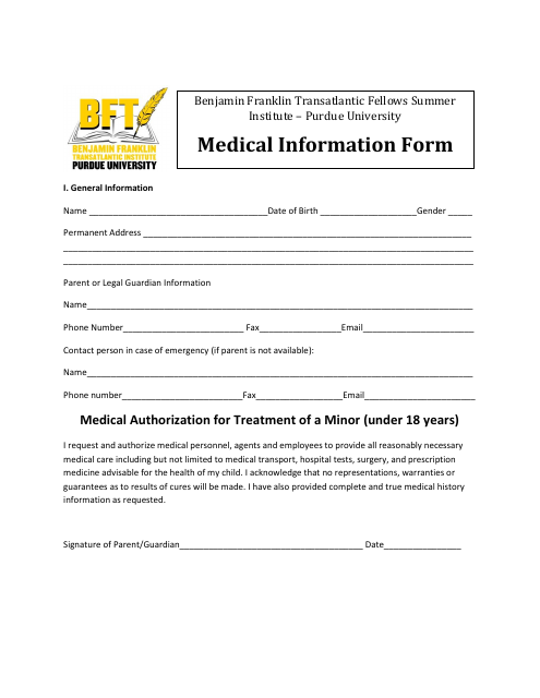 Medical Information Form - Benjamin Franklin Transatlantic Institute Purdue University