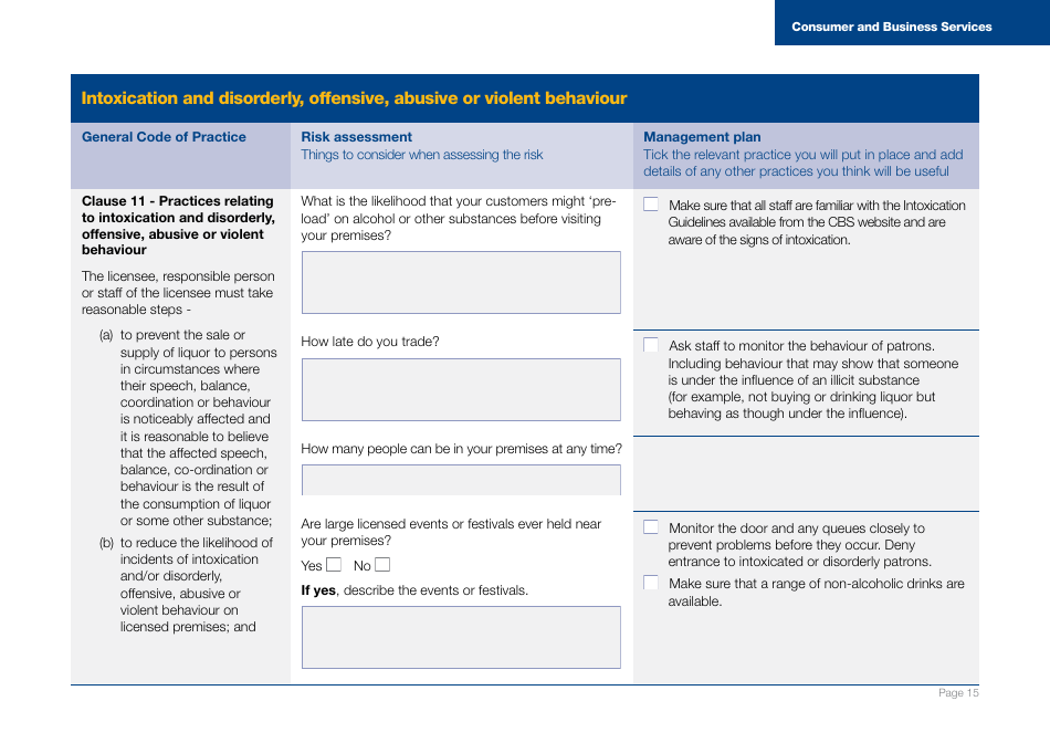 Form J001567 Licensee Risk Assessment and Management Plan Template - South Australia, Australia, Page 15