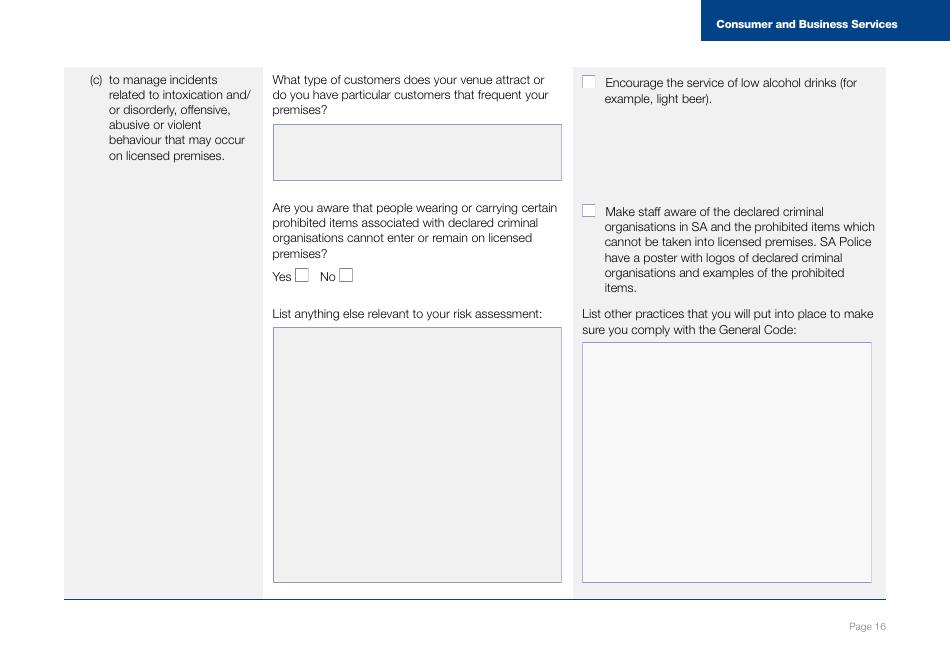 Form J001567 Licensee Risk Assessment and Management Plan Template - South Australia, Australia, Page 16