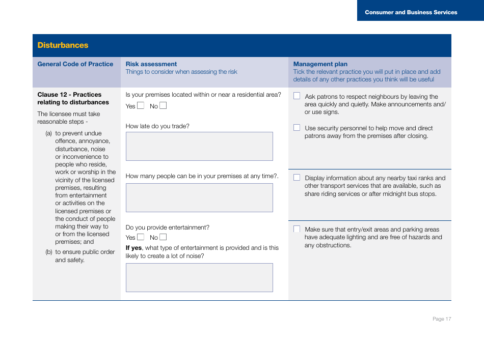 Form J001567 Licensee Risk Assessment and Management Plan Template - South Australia, Australia, Page 17