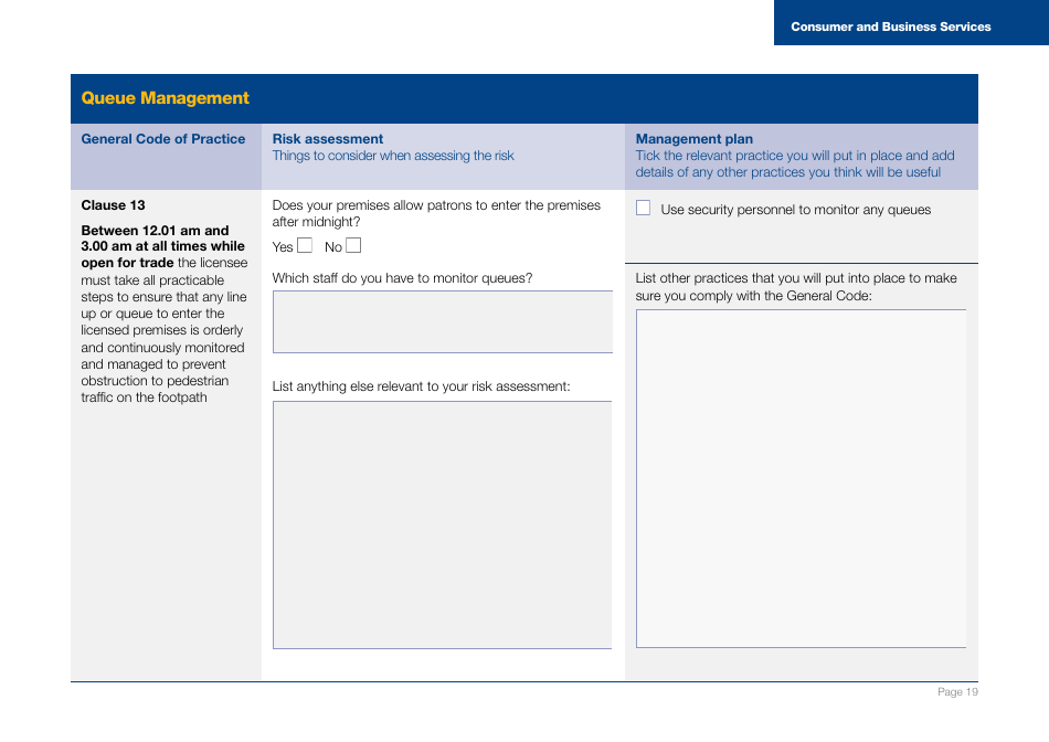 Form J001567 Licensee Risk Assessment and Management Plan Template - South Australia, Australia, Page 19