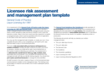 Form J001567 Licensee Risk Assessment and Management Plan Template - South Australia, Australia