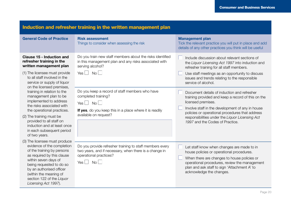 Form J001567 Licensee Risk Assessment and Management Plan Template - South Australia, Australia, Page 20
