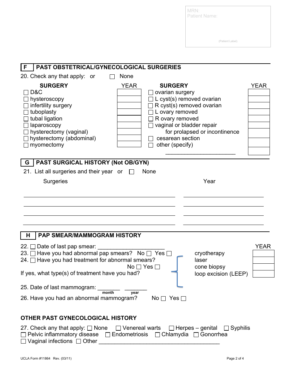 Patient History Questionnaire Ucla Health System Fill Out Sign