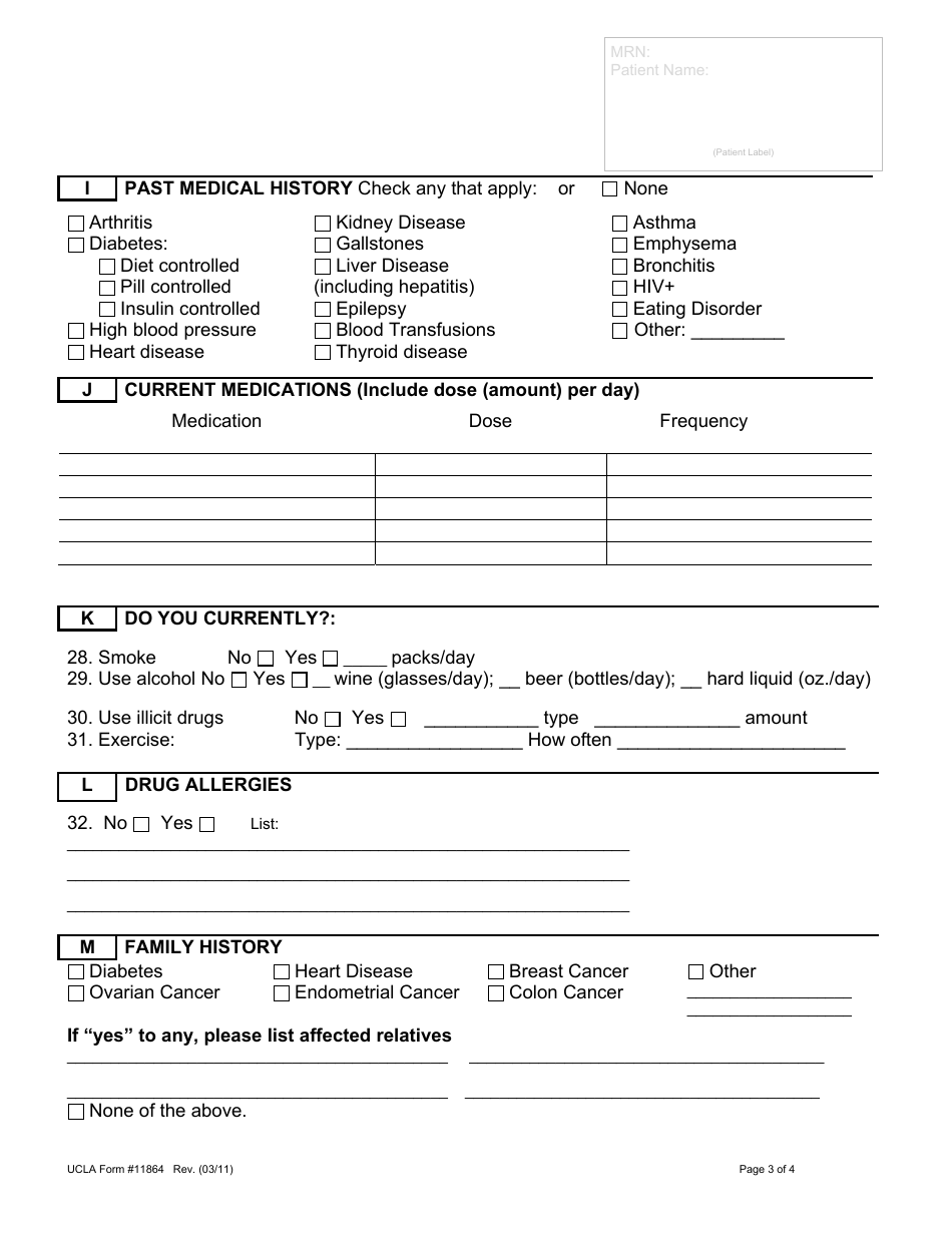 Patient History Questionnaire - Ucla Health System, Page 3