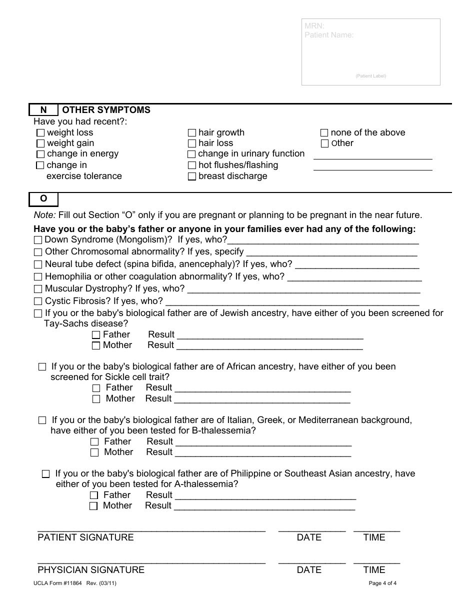 Patient History Questionnaire - Ucla Health System, Page 4