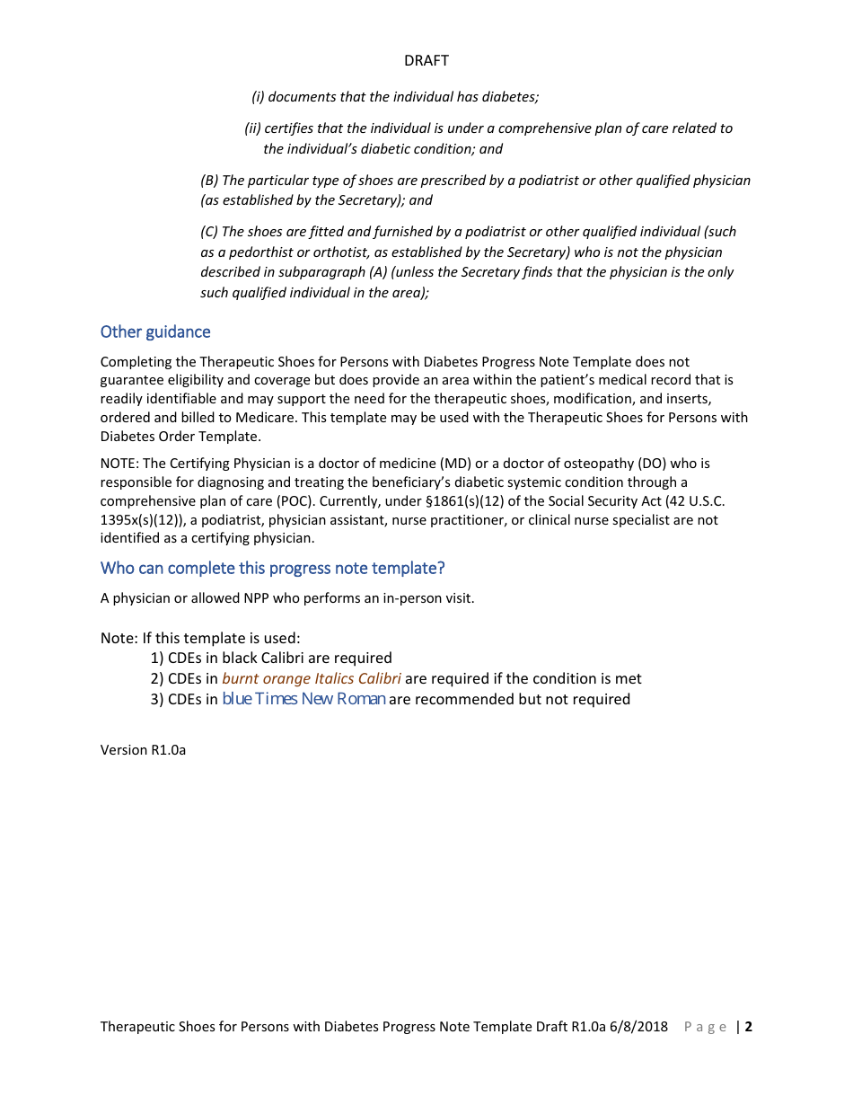 Therapeutic Shoes for Persons With Diabetes Progress Note Template, Page 2