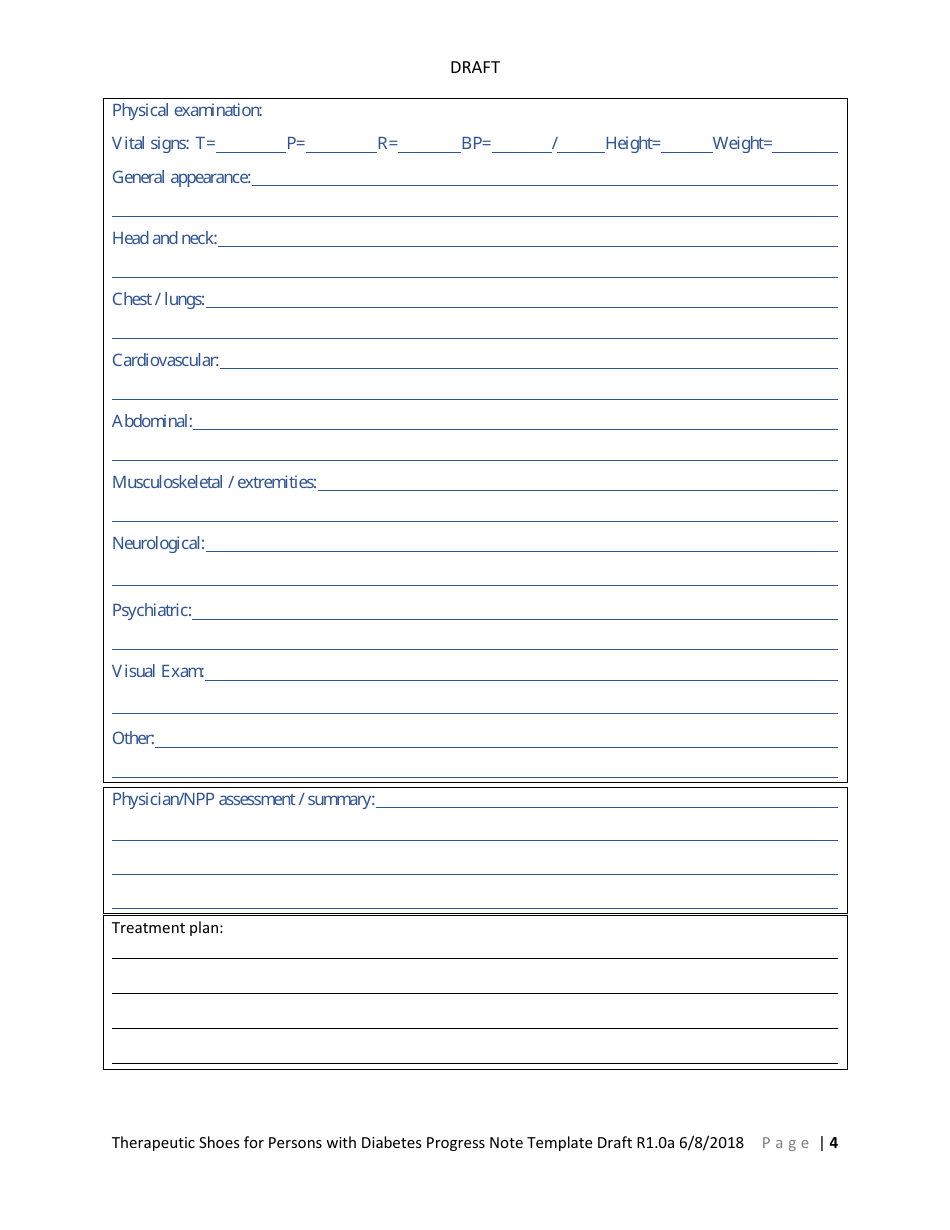 Therapeutic Shoes for Persons With Diabetes Progress Note Template ...