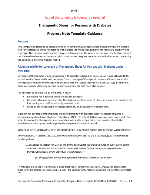 Therapeutic Shoes for Persons With Diabetes Progress Note Template