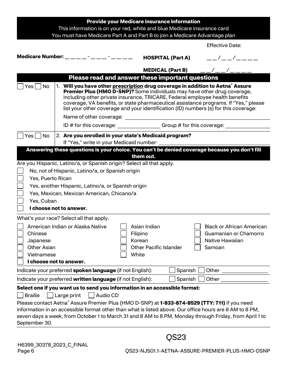 Aetna Assure Premier Plus Plan (HMO D-Snp) Individual Enrollment Request Form, Page 11