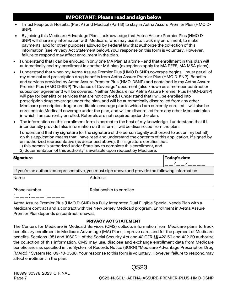 Aetna Assure Premier Plus Plan (HMO D-Snp) Individual Enrollment Request Form, Page 13