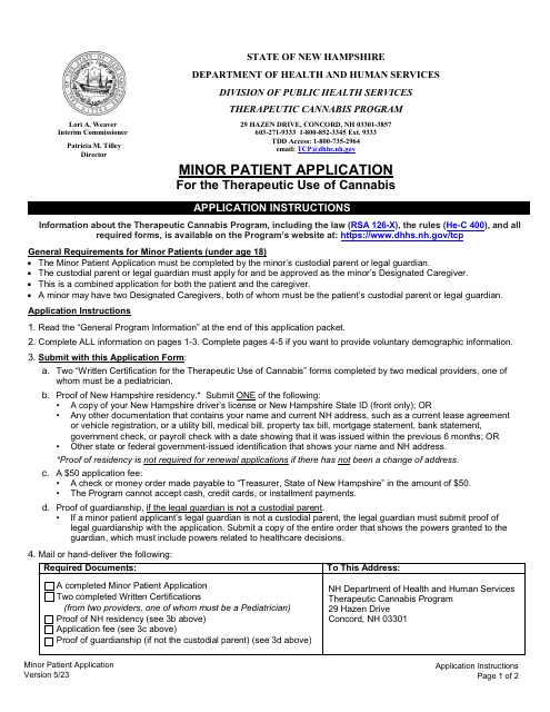 Minor Patient Application for the Therapeutic Use of Cannabis - New Hampshire Download Pdf