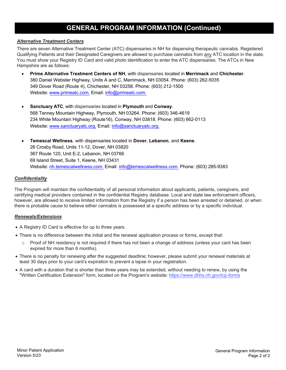 Minor Patient Application for the Therapeutic Use of Cannabis - New Hampshire, Page 10