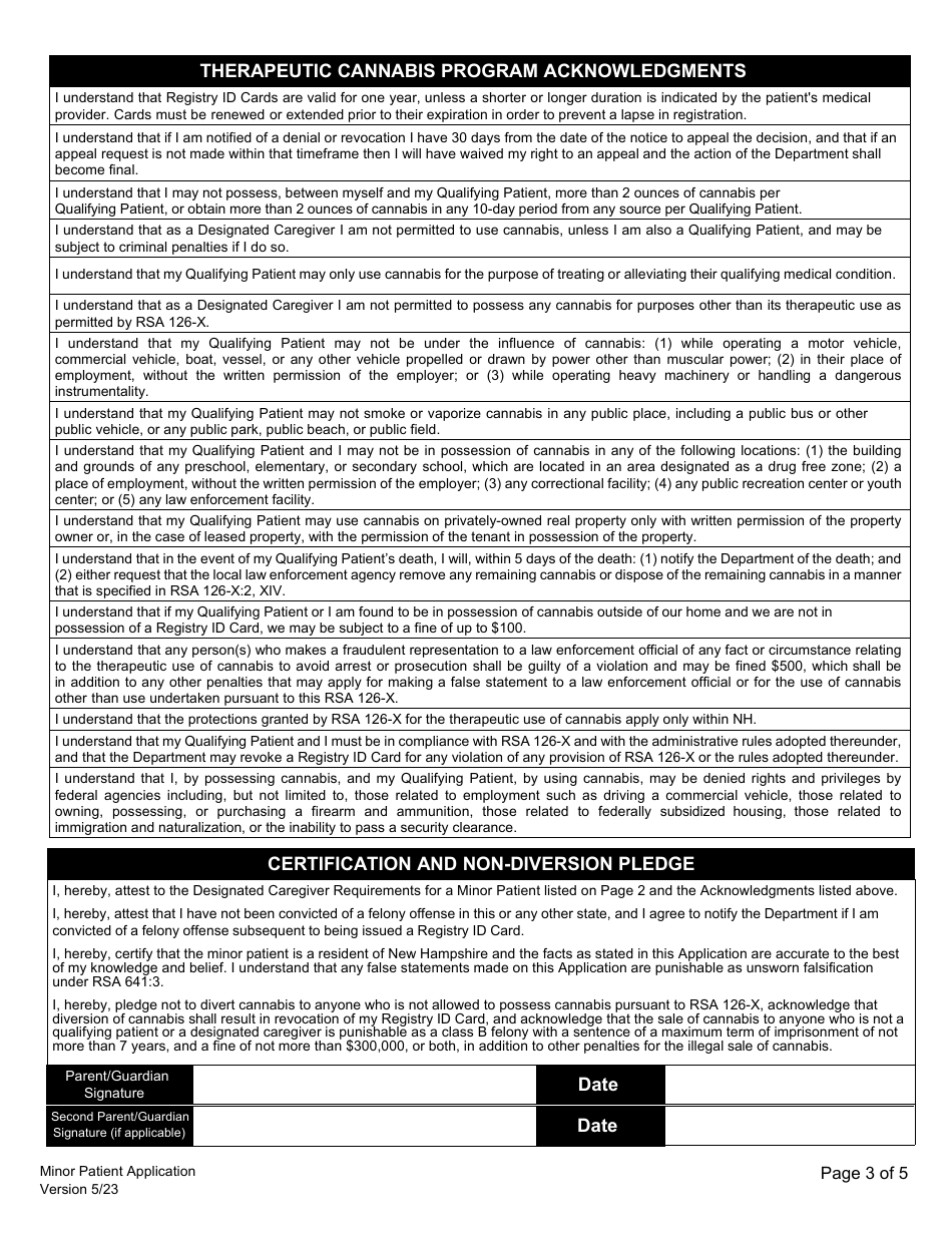 Minor Patient Application for the Therapeutic Use of Cannabis - New Hampshire, Page 5