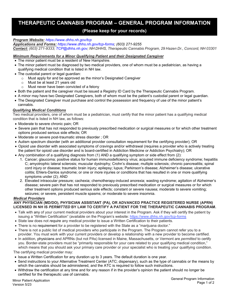Minor Patient Application for the Therapeutic Use of Cannabis - New Hampshire, Page 9