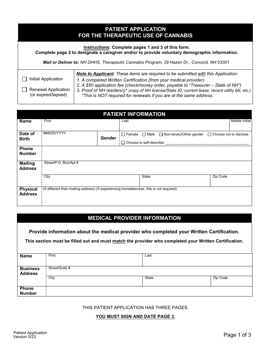 Patient Application for the Therapeutic Use of Cannabis - New Hampshire, Page 3