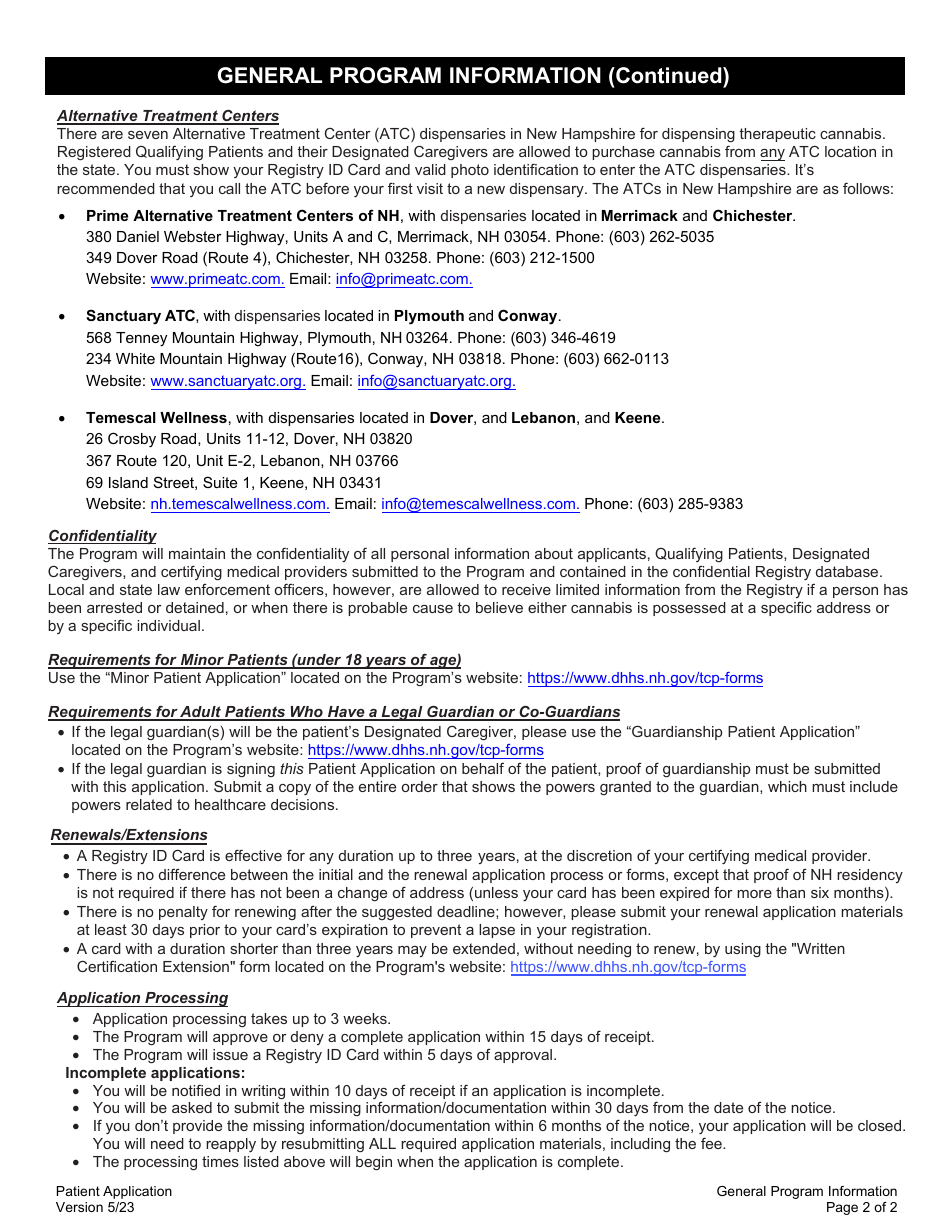 Patient Application for the Therapeutic Use of Cannabis - New Hampshire, Page 8