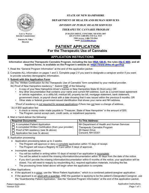Patient Application for the Therapeutic Use of Cannabis - New Hampshire