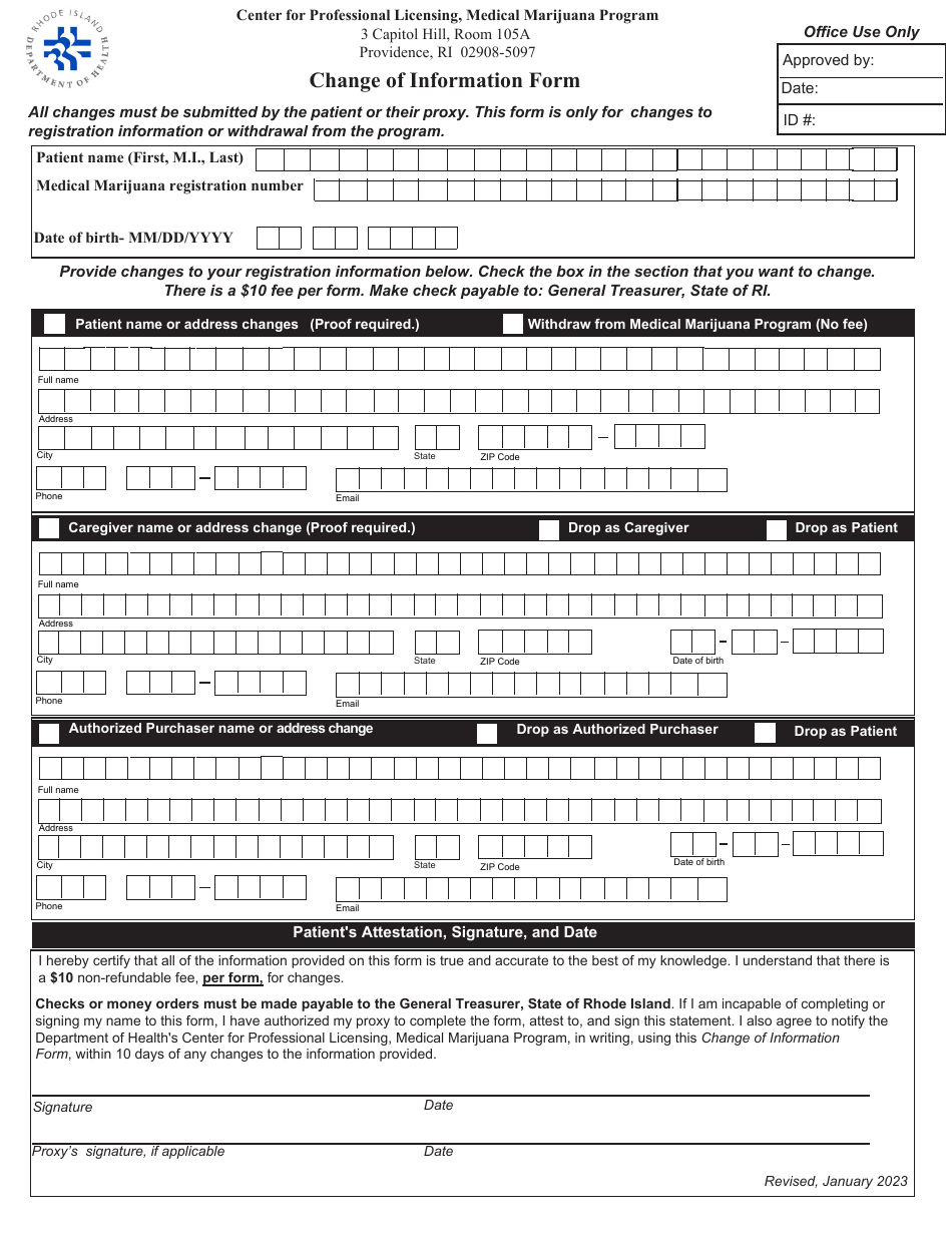 Change of Information Form - Medical Marijuana Program - Rhode Island, Page 2