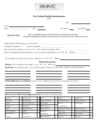 Document preview: New Patient Health Questionnaire - Mivc
