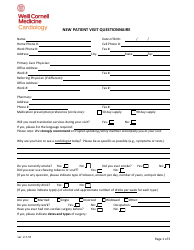 Document preview: New Patient Visit Questionnaire: Cardiology - Weill Cornell Medicine