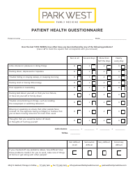 Document preview: Patient Health Questionnaire - Park West Family Medicine