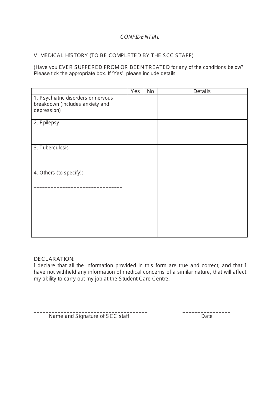 Pre-employment Medical Report Form for Student Care Centre (Scc) Staff - Singapore, Page 2