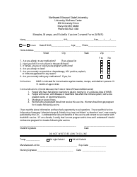 Document preview: Measles, Mumps, and Rubella Vaccine Consent Form (Mmr) - Northwest Missouri State University