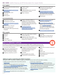 Satellite, Temporary, and off-Site Vaccination Clinic Supply Checklist, Page 2