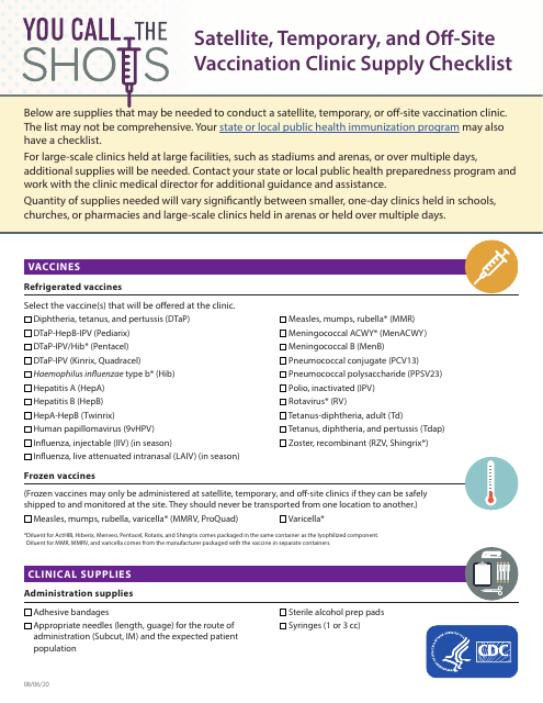 Satellite, Temporary, and off-Site Vaccination Clinic Supply Checklist Download Pdf