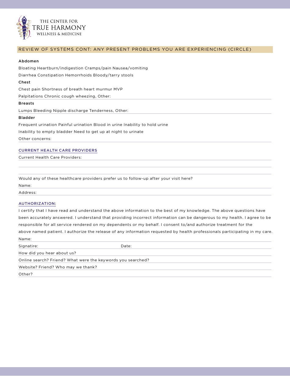 Patient Intake Form - True Harmony, Page 4