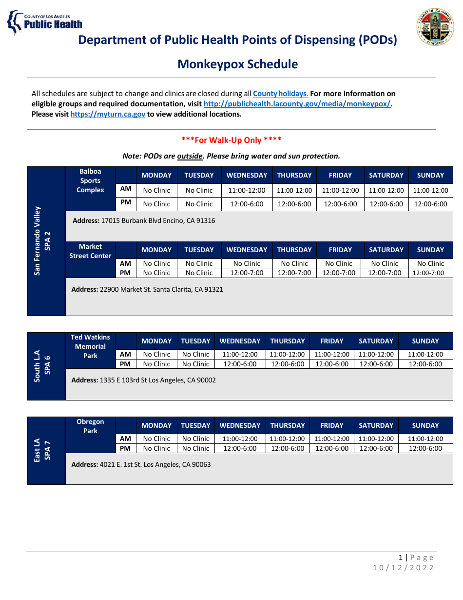 Monkeypox Schedule - County of Los Angeles, California, Page 1