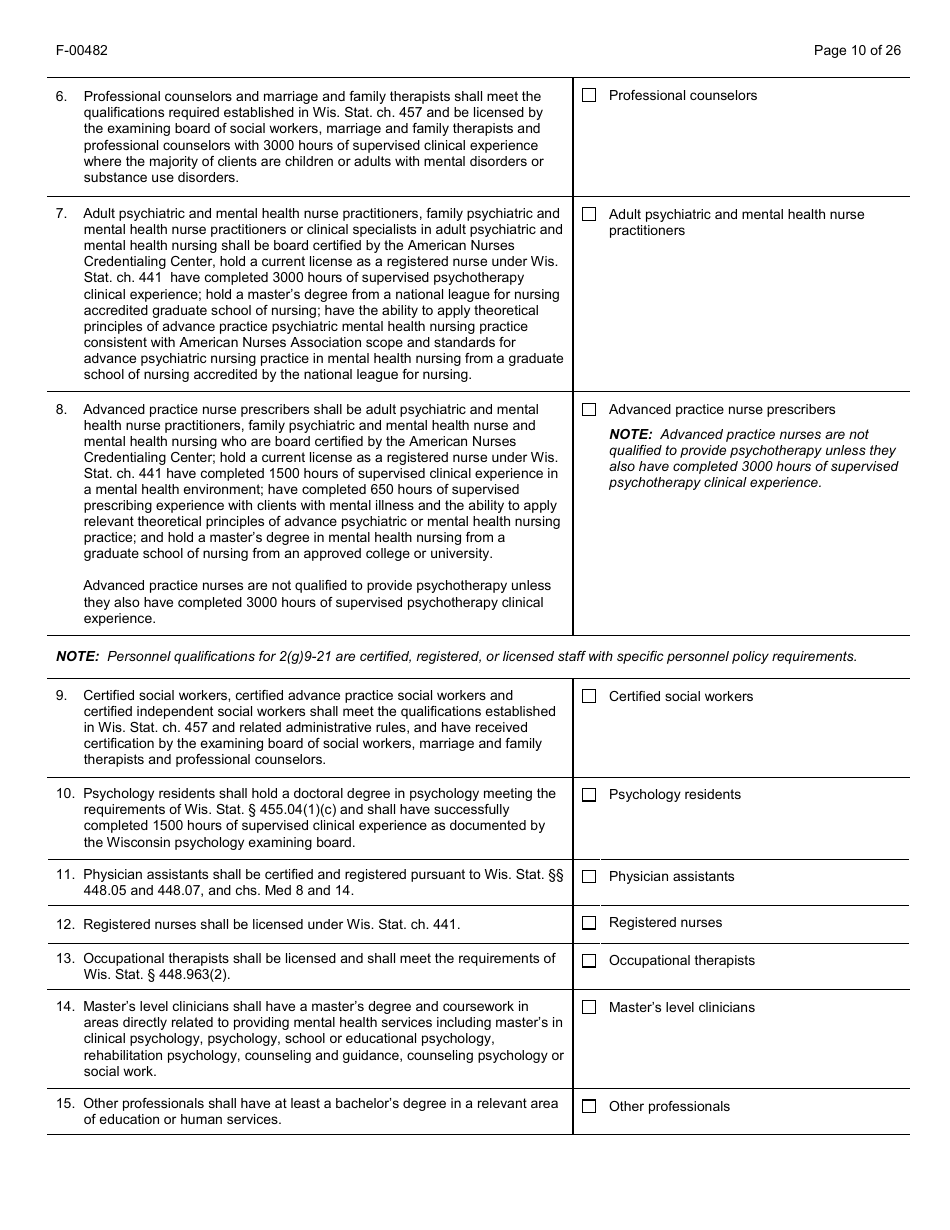 Form F-00482 Comprehensive Community Services (Ccs) for Persons With Mental Disorders and Substance Use Disorders Initial Certification Application - Chapter DHS 36 - Wisconsin, Page 10