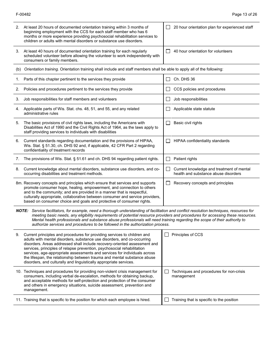 Form F-00482 Comprehensive Community Services (Ccs) for Persons With Mental Disorders and Substance Use Disorders Initial Certification Application - Chapter DHS 36 - Wisconsin, Page 13