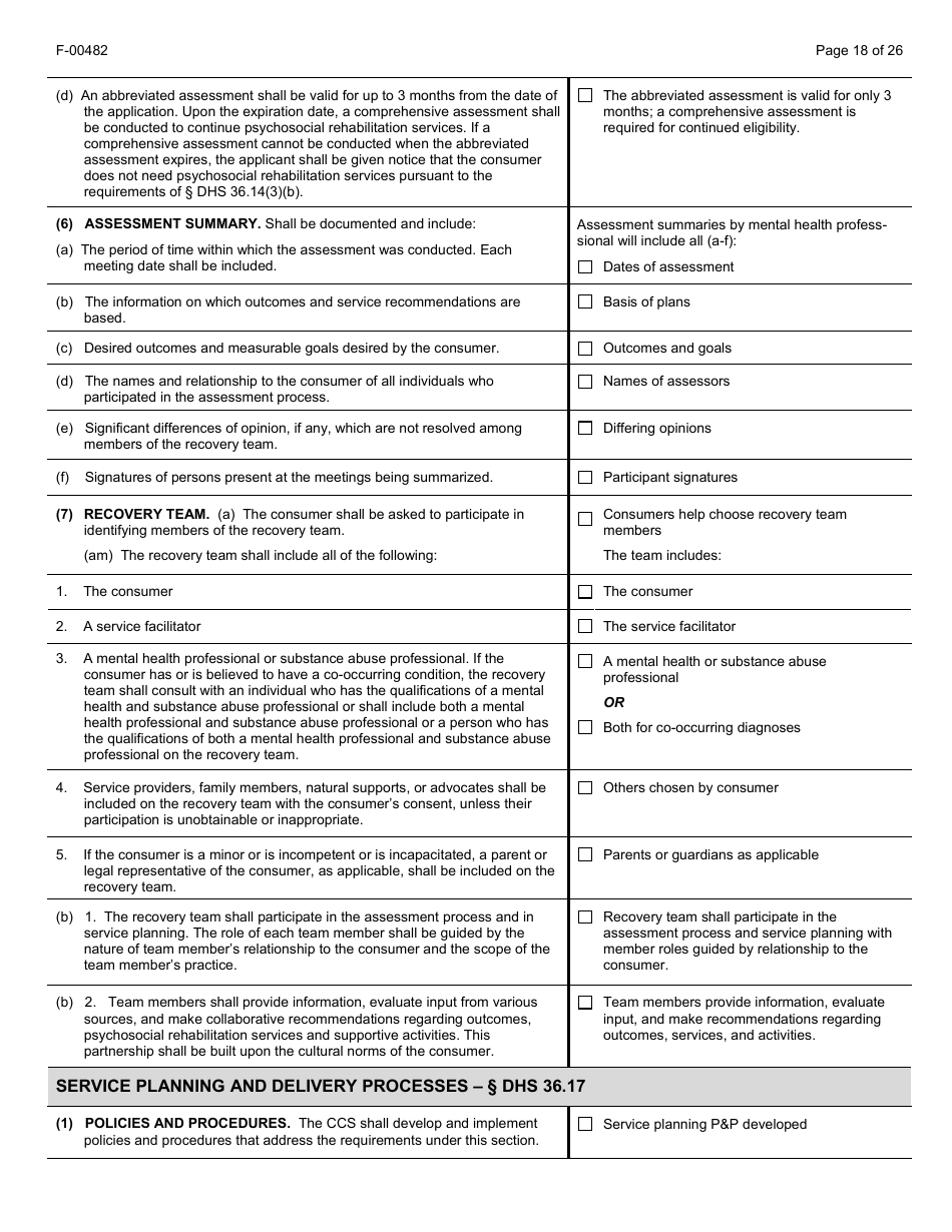 Form F-00482 Comprehensive Community Services (Ccs) for Persons With Mental Disorders and Substance Use Disorders Initial Certification Application - Chapter DHS 36 - Wisconsin, Page 18