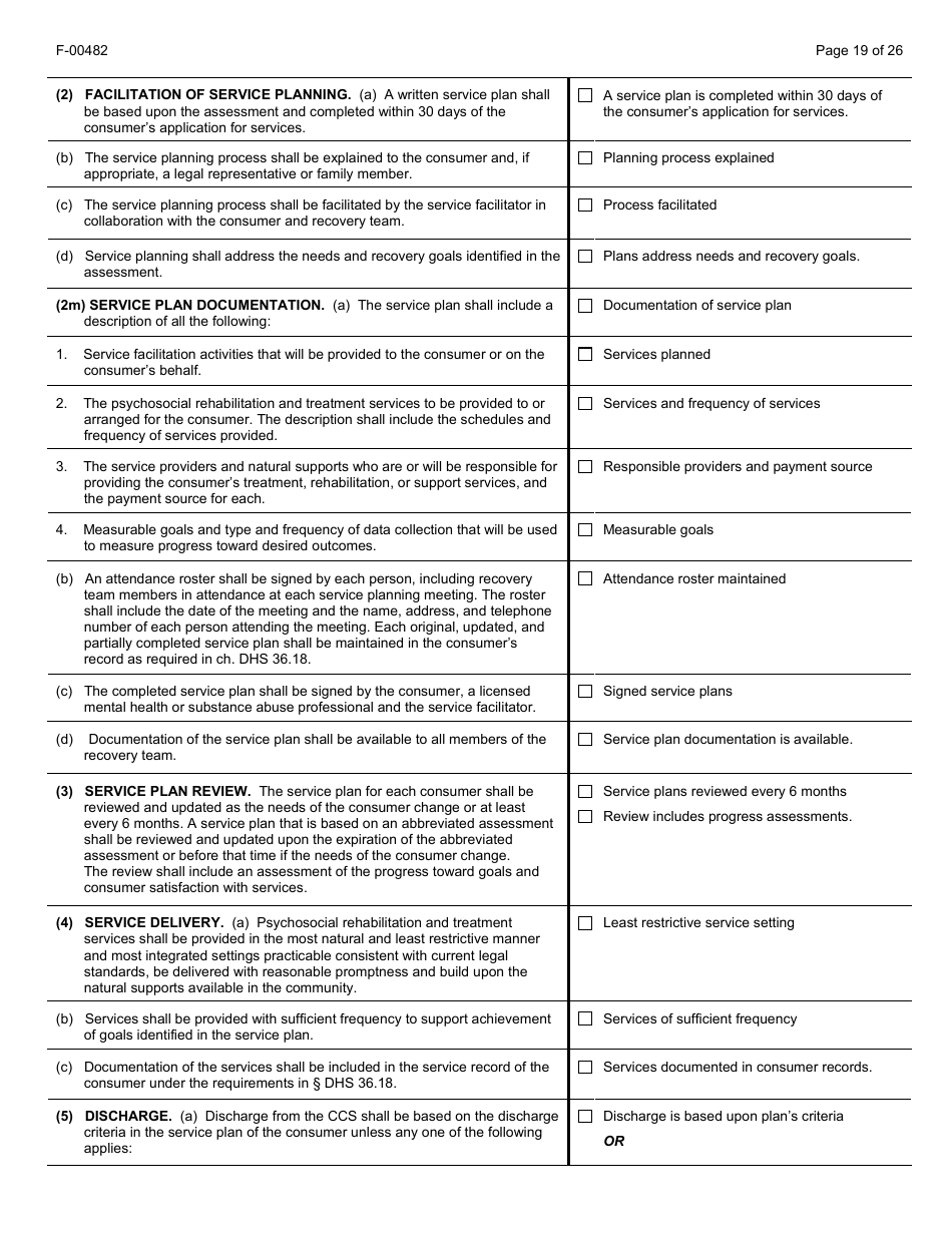 Form F-00482 Comprehensive Community Services (Ccs) for Persons With Mental Disorders and Substance Use Disorders Initial Certification Application - Chapter DHS 36 - Wisconsin, Page 19