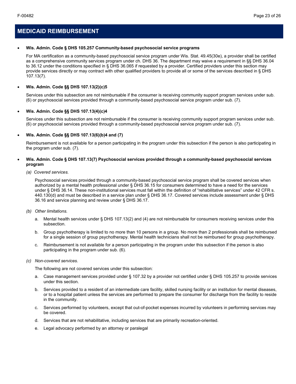Form F-00482 Comprehensive Community Services (Ccs) for Persons With Mental Disorders and Substance Use Disorders Initial Certification Application - Chapter DHS 36 - Wisconsin, Page 23