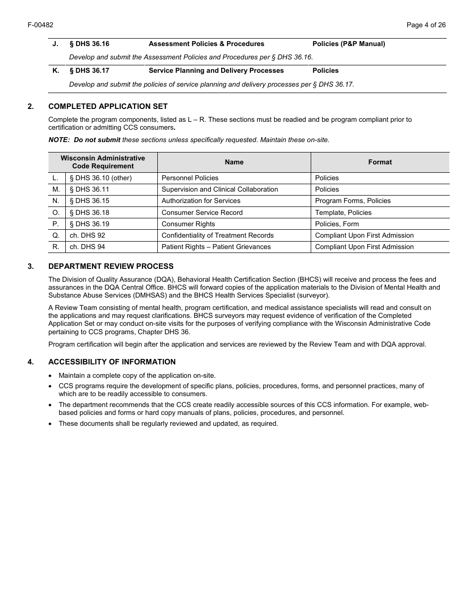 Form F-00482 Comprehensive Community Services (Ccs) for Persons With Mental Disorders and Substance Use Disorders Initial Certification Application - Chapter DHS 36 - Wisconsin, Page 4