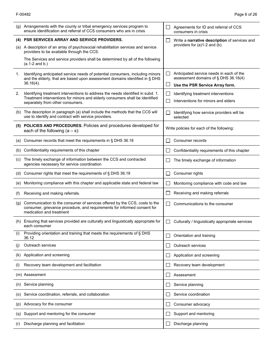 Form F-00482 Comprehensive Community Services (Ccs) for Persons With Mental Disorders and Substance Use Disorders Initial Certification Application - Chapter DHS 36 - Wisconsin, Page 6