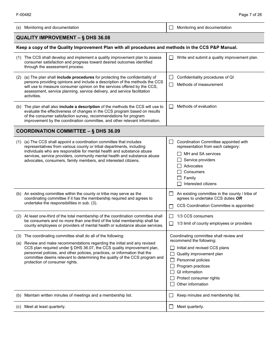 Form F-00482 Comprehensive Community Services (Ccs) for Persons With Mental Disorders and Substance Use Disorders Initial Certification Application - Chapter DHS 36 - Wisconsin, Page 7