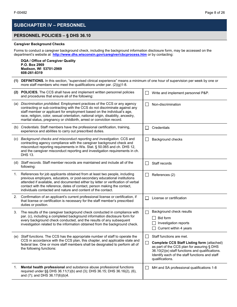 Form F-00482 Comprehensive Community Services (Ccs) for Persons With Mental Disorders and Substance Use Disorders Initial Certification Application - Chapter DHS 36 - Wisconsin, Page 8