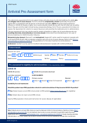 Document preview: Antiviral Pre-assessment Form - New South Wales, Australia