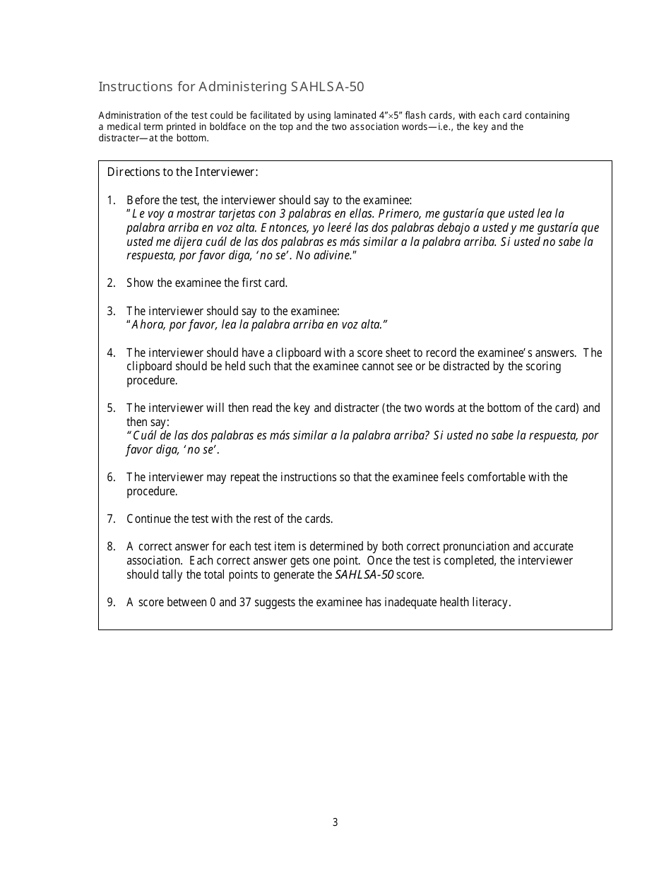 Short Assessment of Health Literacy for Spanish Adults (Sahlsa-50), Page 3