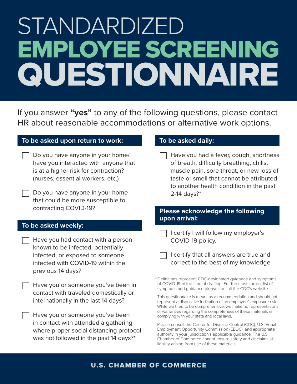 Standardized Employee Screening Questionnaire, Page 1