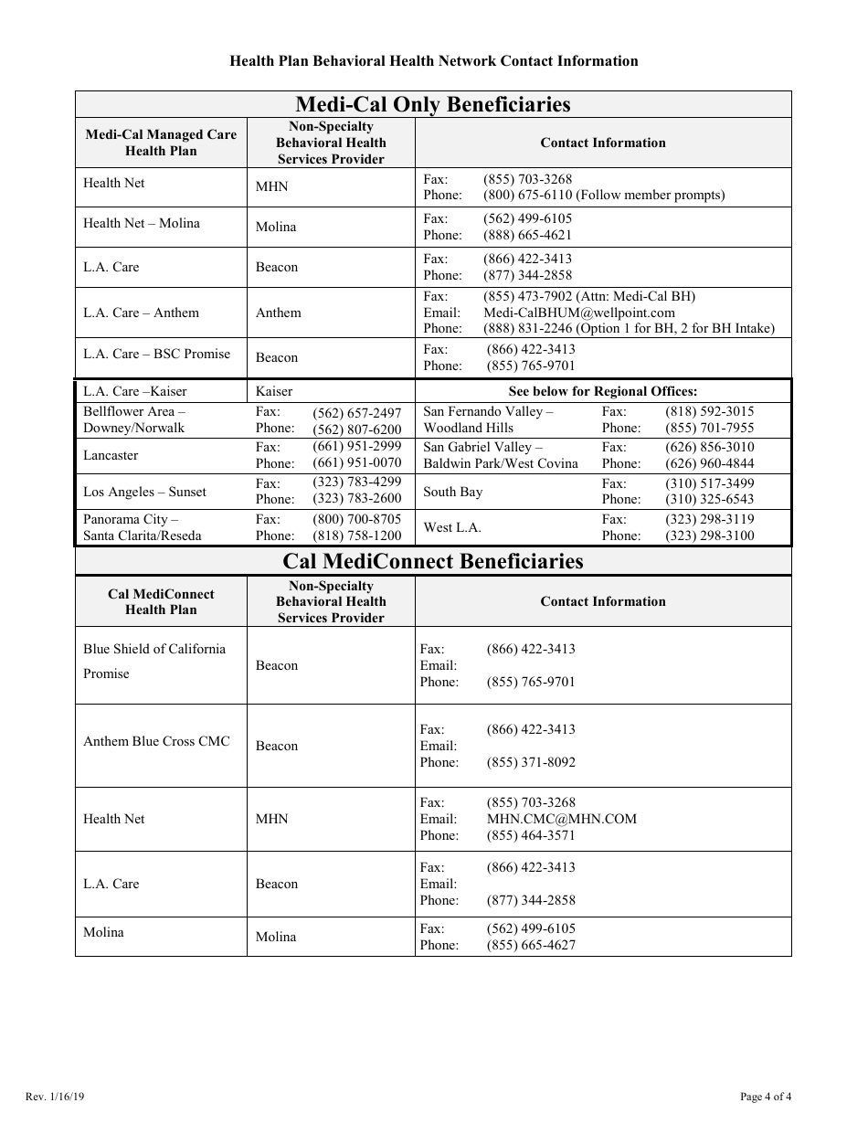 Form MH731 Behavioral Health Screening Form to Obtain Behavioral Health Assessment - County of Los Angeles, California, Page 4