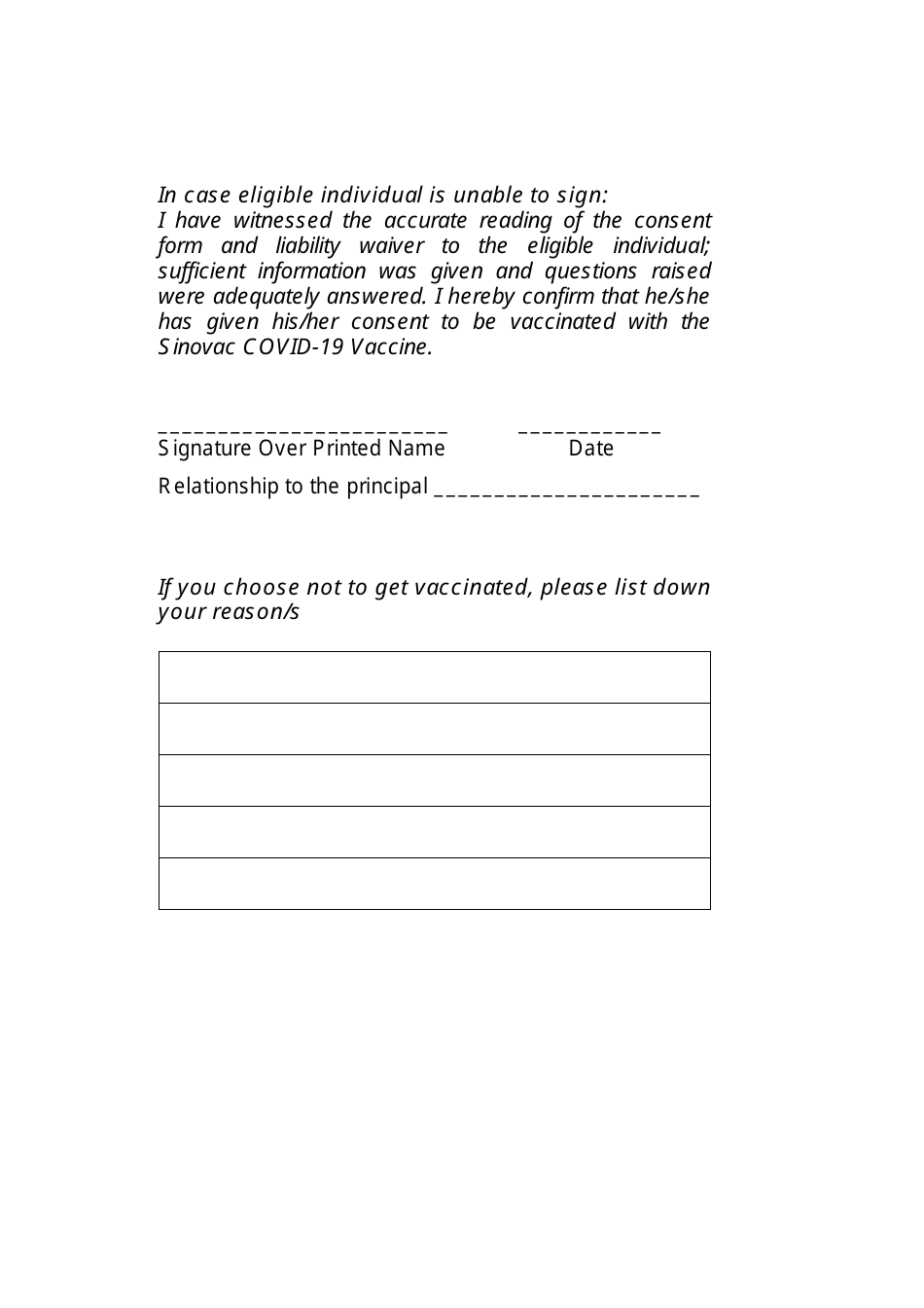 Sinovac Covid-19 Vaccination Consent and Waiver Form - Philippines, Page 3