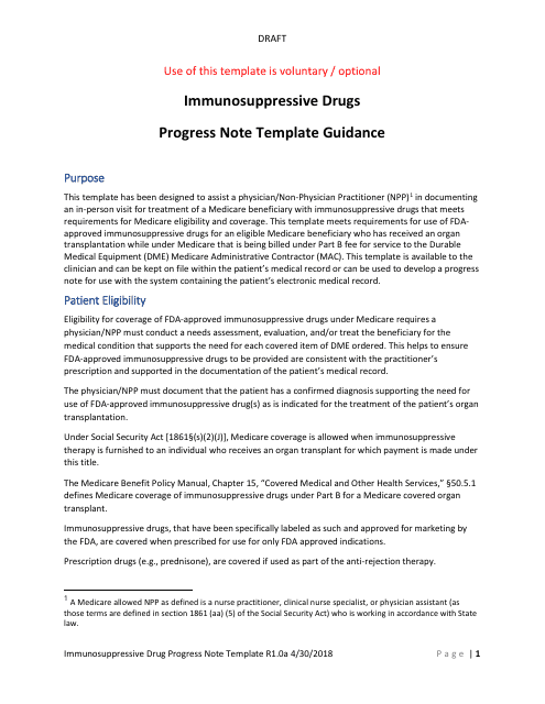 Immunosuppressive Drugs Progress Note Template