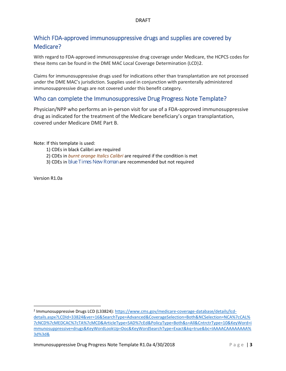 Immunosuppressive Drugs Progress Note Template, Page 3