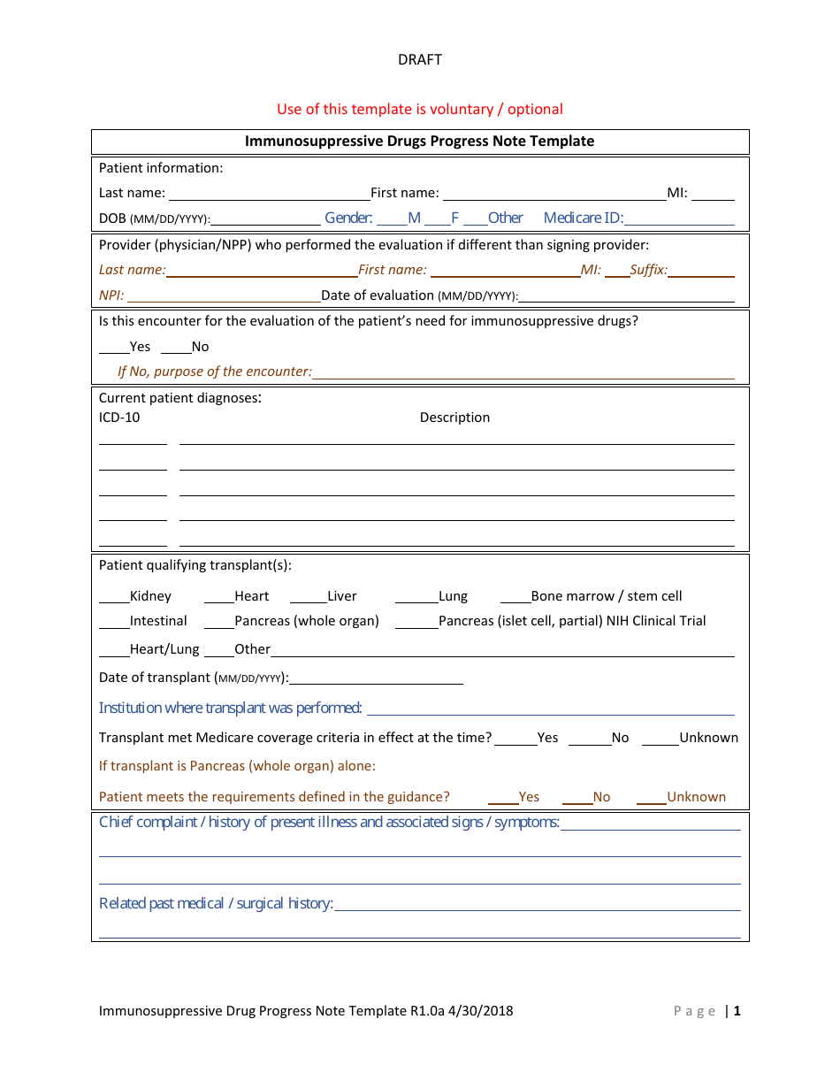 Immunosuppressive Drugs Progress Note Template, Page 4