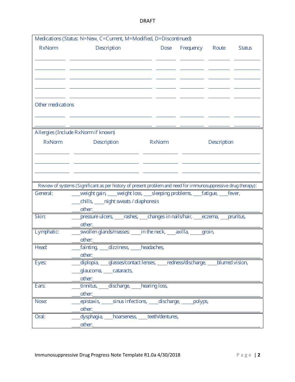 Immunosuppressive Drugs Progress Note Template, Page 5